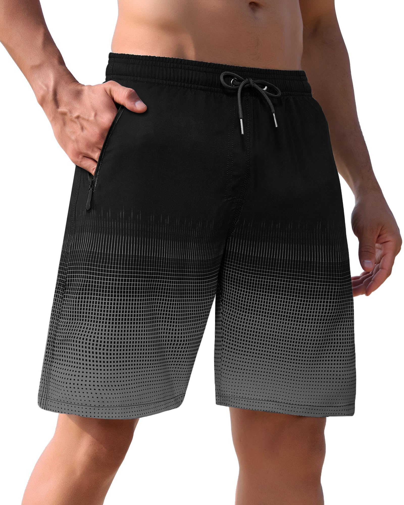 APTRO Herren Badehose Lang Badeshorts mit Mesh-Futter Schnelltrocknend Boardshorts mit Reißverschlusstaschen Sport Shorts