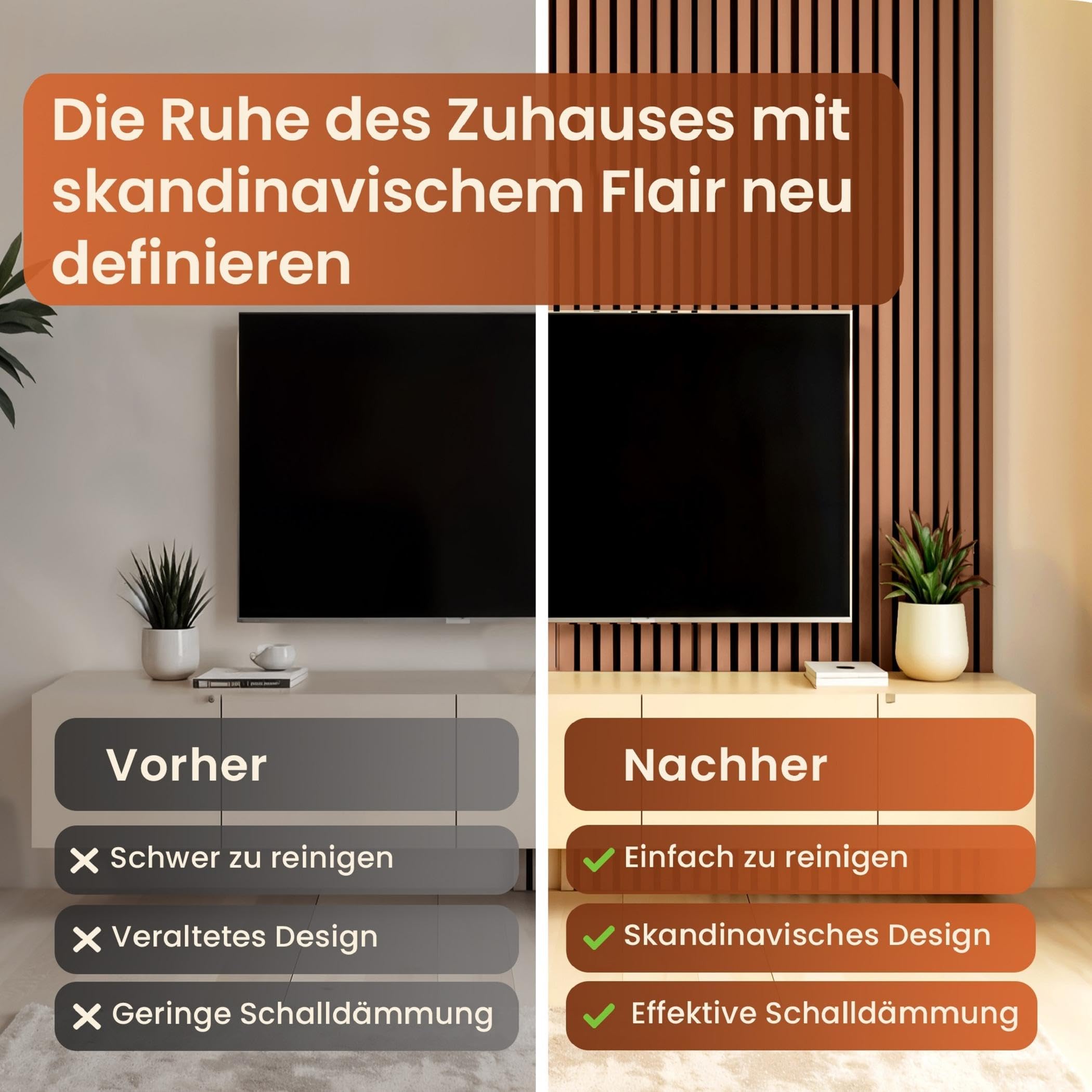 NEU.HOLZ Akustik Wandpaneele Vang 8er Set Wandverkleidung zum Kleben und Schrauben 5,76 m² Holzfurnier 3D Paneele Lamellen in Teakoptik