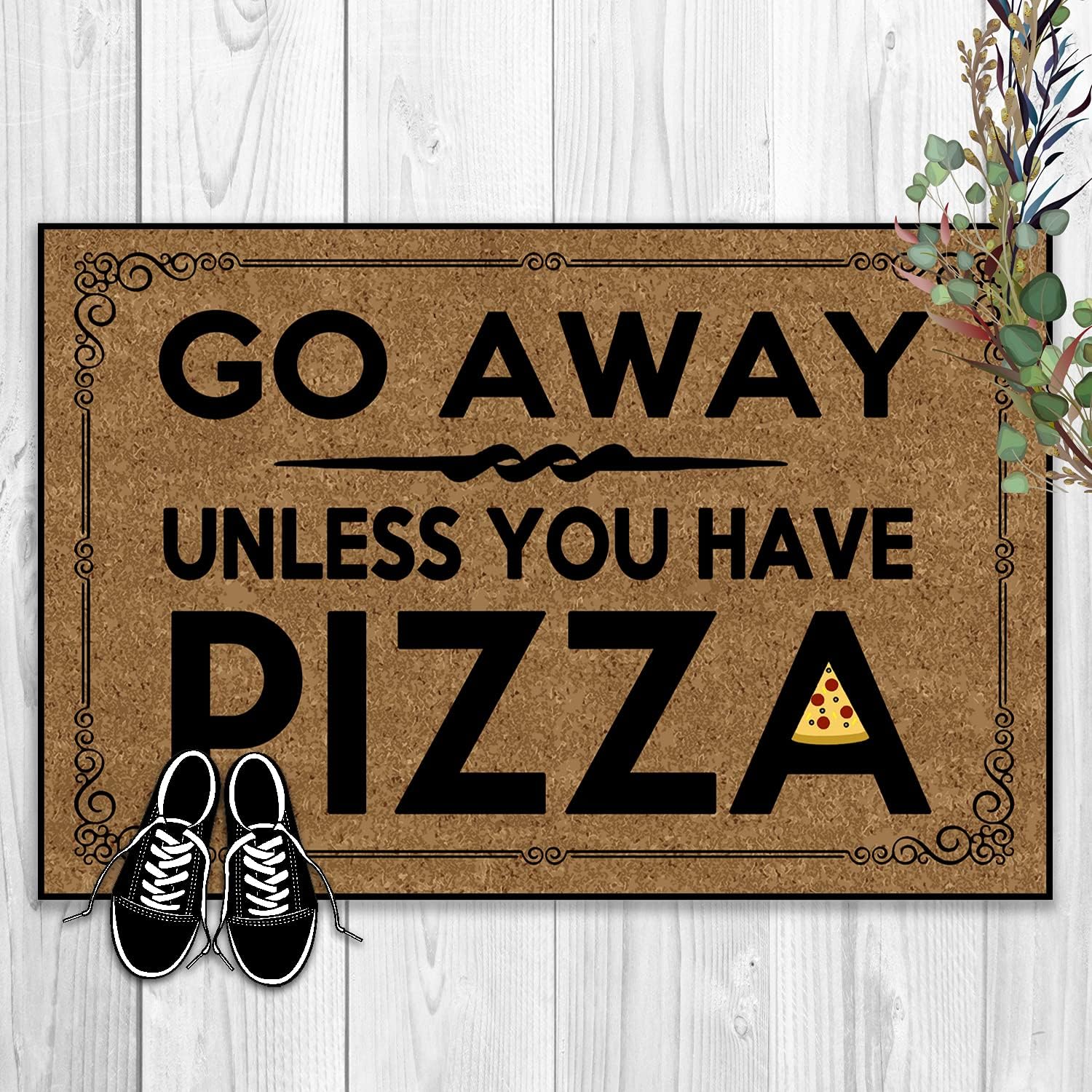 Door Mat (23.6"x15.7"), Go Away Unless You Have Pizza Welcome Mats for Front Door Outdoor Funny Non Slip Entryway Home Decor Doormat