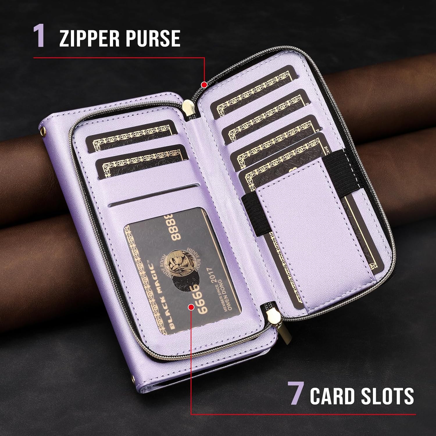 for iPhone16 PRO MAX Wallet Case with Crossbody and Wrist Strap for Women Girls,Fashion PU Leather RFID Blocking Kickstand Flip Folio Phone Cover with Card Holder and Zipper Light Purple
