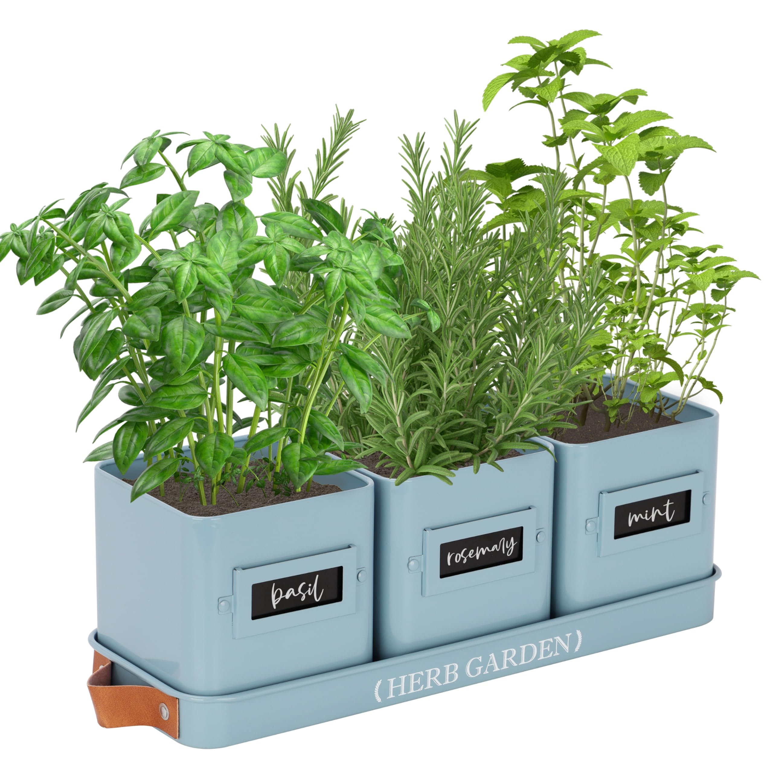 PERFNIQUE Indoor Herb Garden Planter Set including Tray, Farmhouse Plant Pots