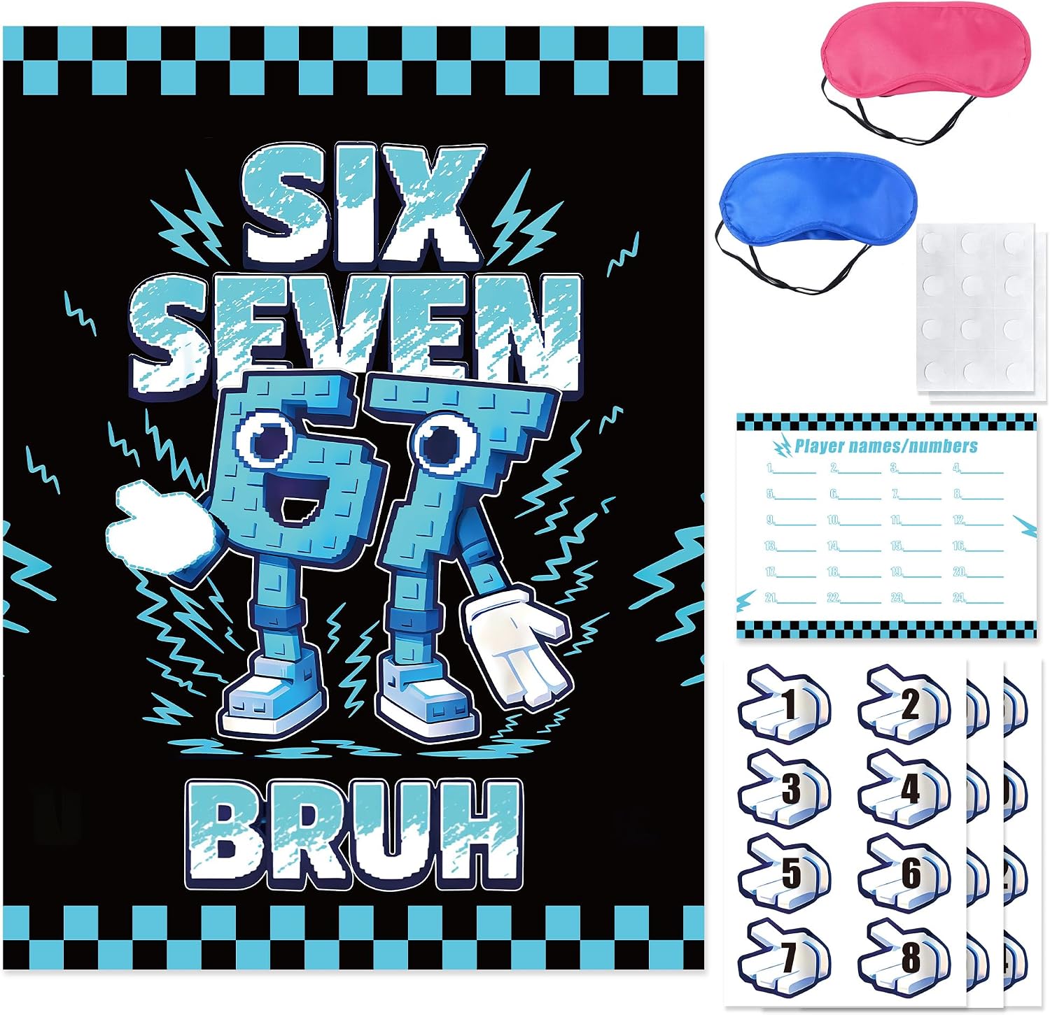 67 Meme Themed Game Set Pin The Hand On The Large Poster Italian Brainrot Six Seven with 24 Pcs Stickers & 2 Pcs Blindfolds, 67 Party Favors for Birthday Party Decorations Activities Supplies