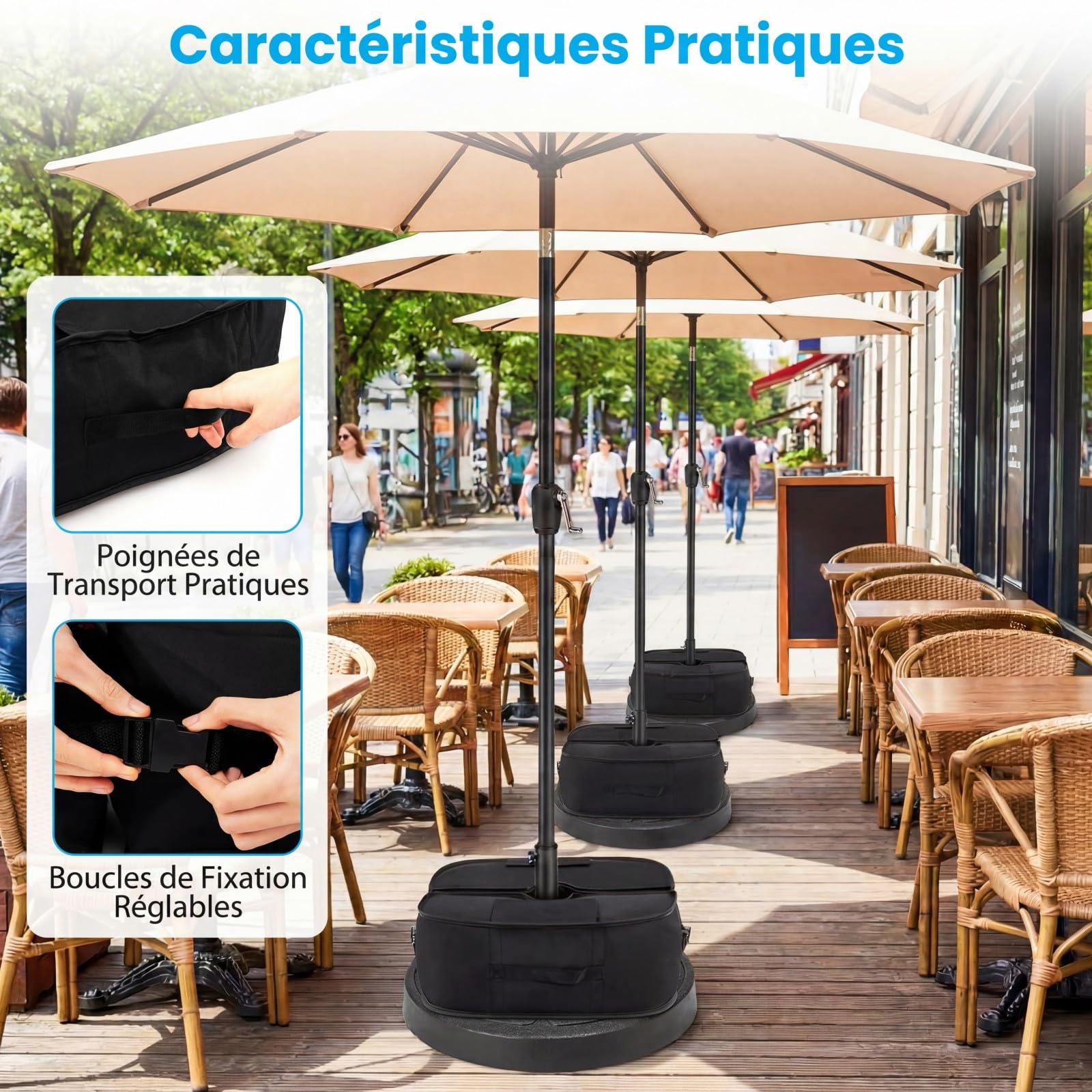 RELAX4LIFE Sac de Lestage pour Pied de Parasol, Poids de Base en Tissu Oxford 40kg, Sac de Sable Robuste avec Poignées, pour Parasol Déporté ou Droit, Jardin, Terrasse, Plage (Ovale,Noir)
