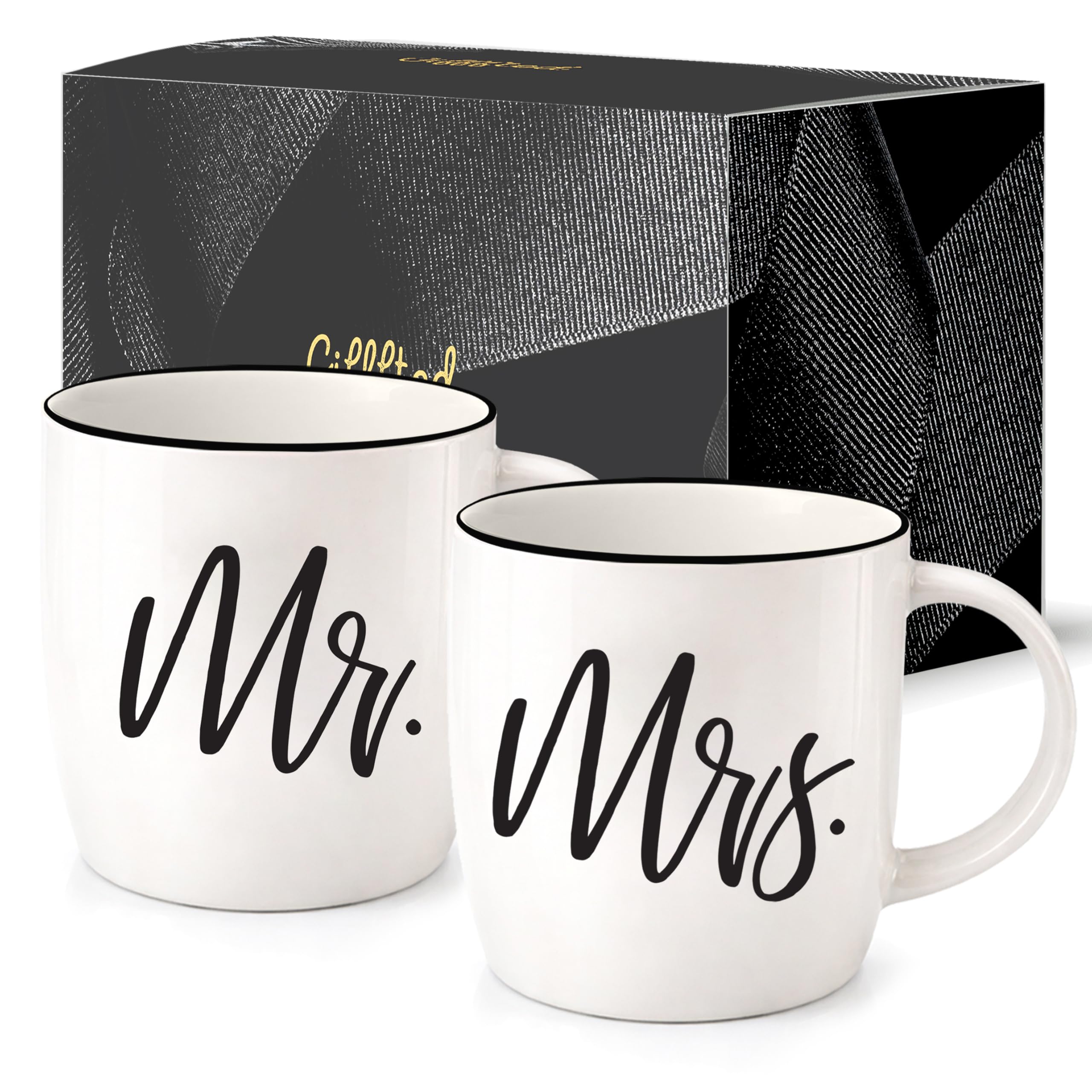 Triple Gifffted Mr and Mrs Mugs Couples Gifts for Christmas, Wedding Anniversary, Engagement, Him Her, His Hers Newlywed, Bridal Shower Bride Groom, Couple Valentines Day Gift, Ceramic Cup, 380ML