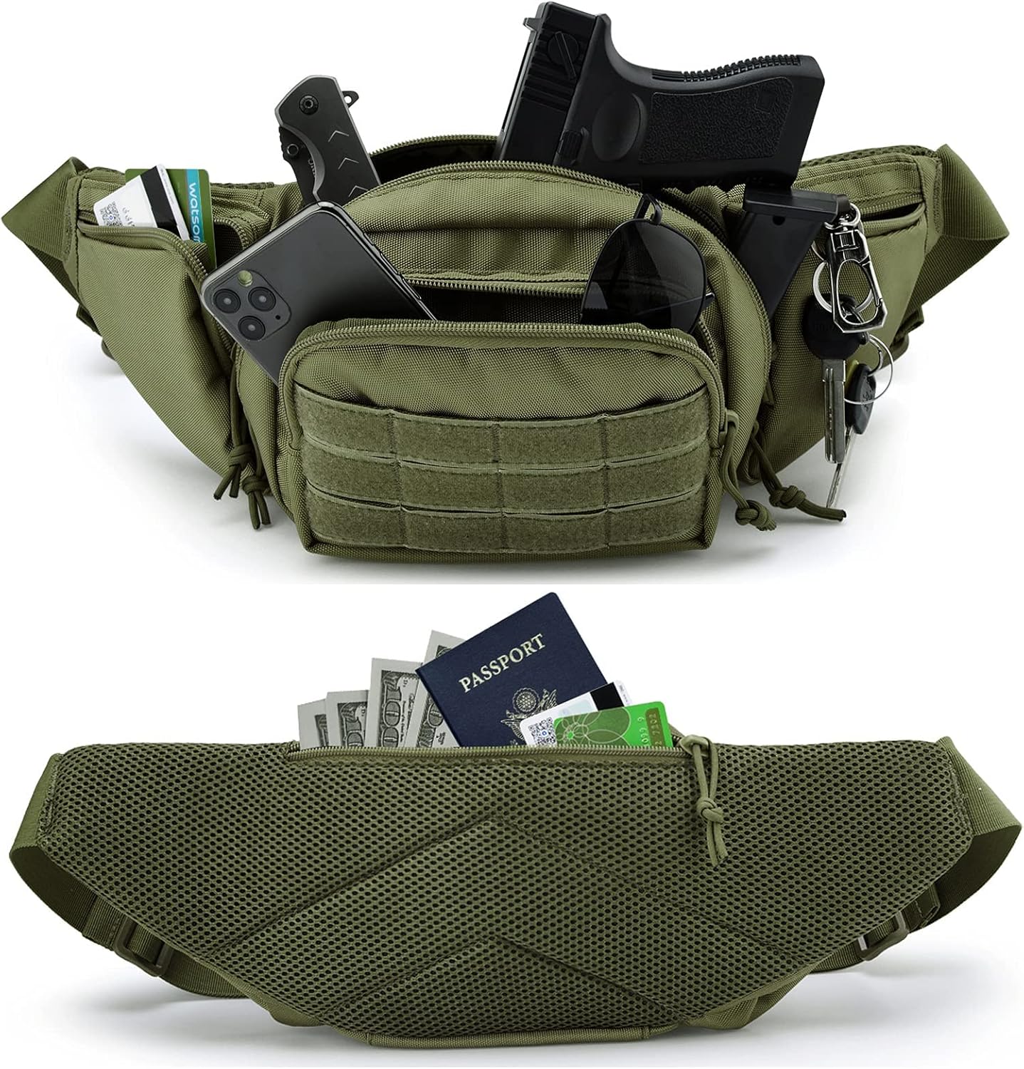 FRTKK Concealed Carry Pistol Fanny Pack Holster & 2 Pack Molle Pouches
