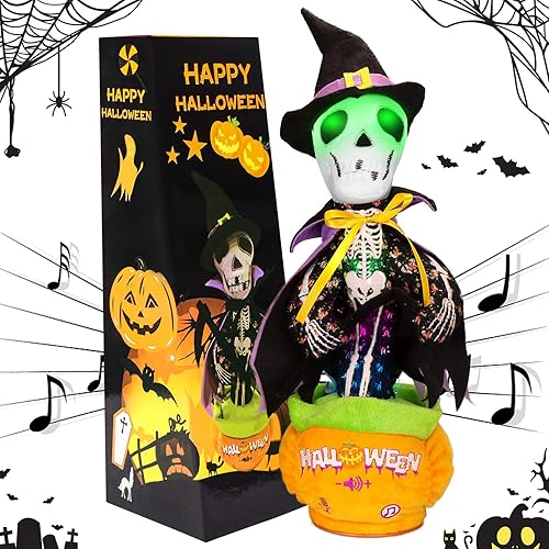 Juguete de esqueleto de Halloween, decoraciones de Halloween aterradoras para interiores y exteriores, juguetes musicales iluminados, cantar,