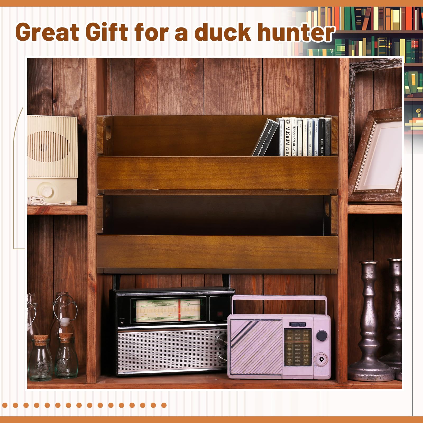 Namalu 2 Boîtes de Rangement en Bois pour CD Étagère de Rangement avec Poignées de Transport pour Boîtiers de Films DVDs Cassettes, Chaque Peut Contenir Jusqu'à 36 CDs, Marron