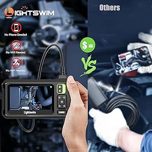 Industrial HD Digital Borescope, Lightswim 1080P 4.3" IPS Endoscope Inspection Camera with Handheld IP67 Waterproof Snake Sewer with 8 LED Lights 16.5ft Semi-Rigid Cable