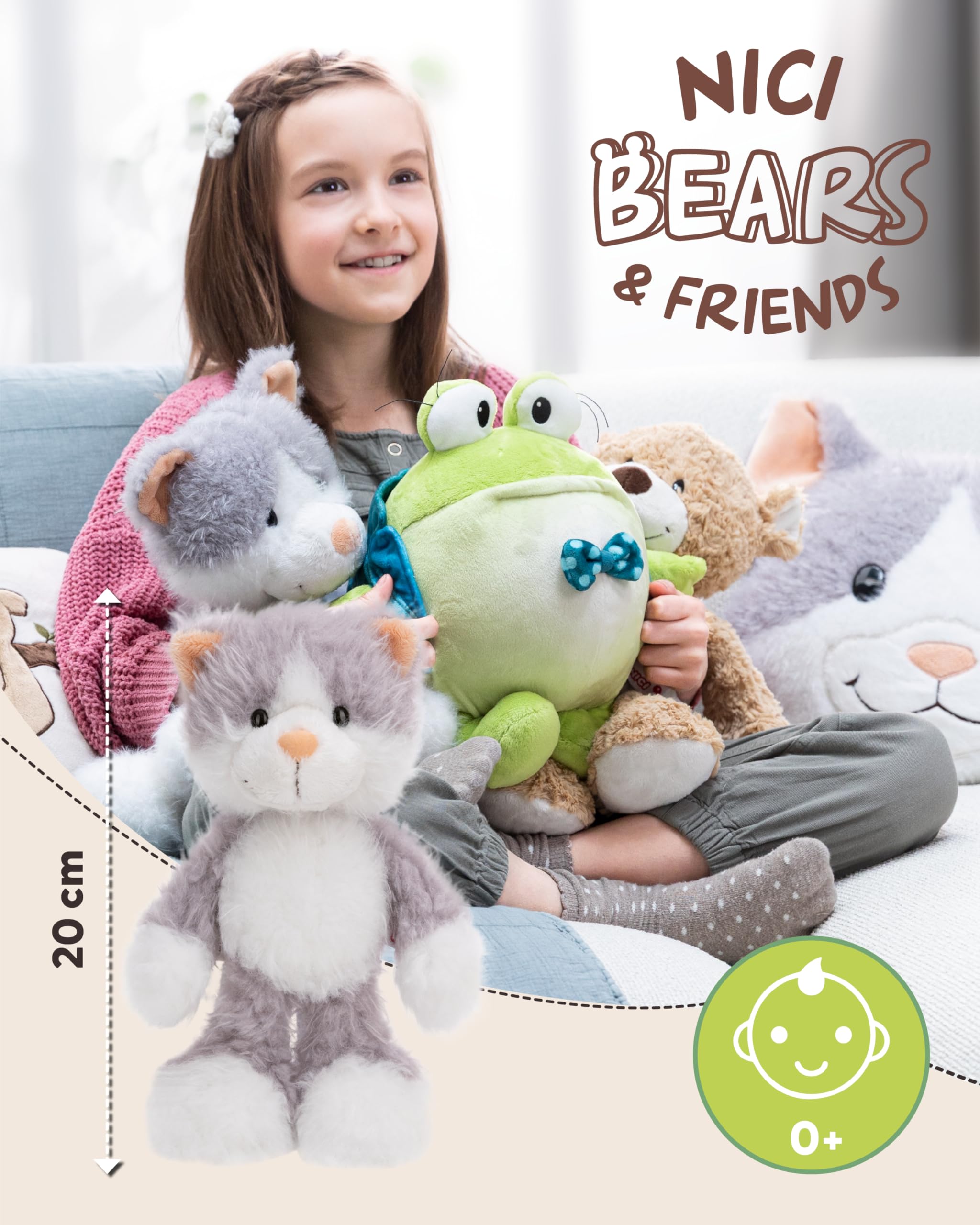 NICI peluche Love éléphant avec cœur magnétique gris foncé 23 cm - Peluche douce, mignonne peluche à câliner, pour jouer, pour enfants et adultes, une excellente idée de cadeau - 61484