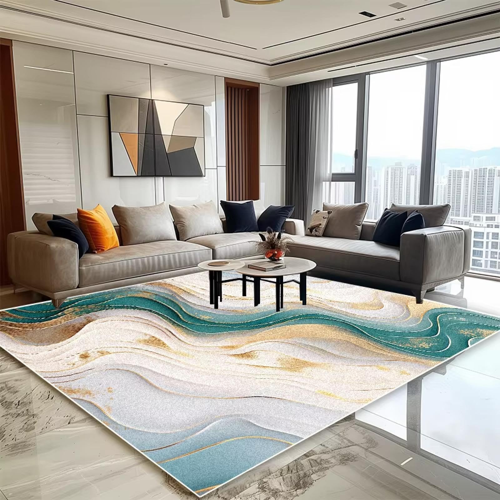 Tapis moderne antidérapant grand salon 150x180cm sécurisé
