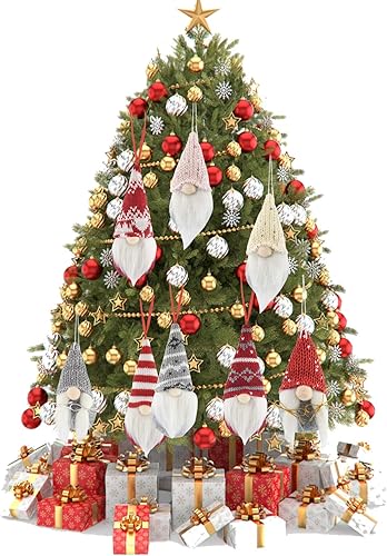 Miniatura 5 de obmwang Paquete de 8 adornos de gnomos de Navidad, gnomos suecos hechos a mano de felpa, adornos de mesa de elfos, adornos de mesa colgantes para