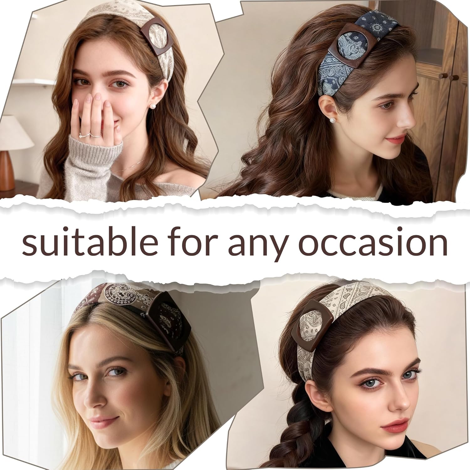 3 Pack Boho Headbands for Women, Wide Hard Hair Hoops with Paisley Bandana Print, Vintage Retro Buckle Non-Slip Hair Bands Accessories for Daily Wear(Pattern placement may vary due to fabric cutting) - Image 4