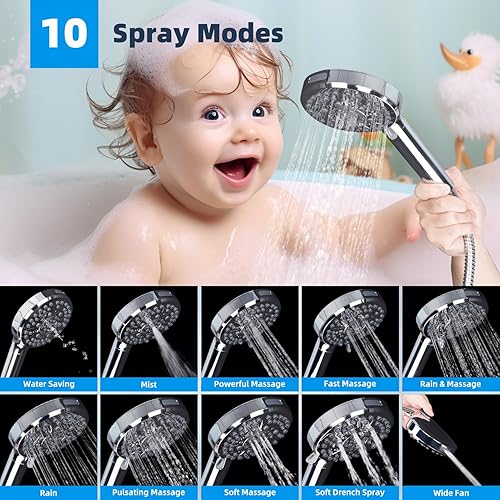 Miniatura 2 de Hibbent All Metal - Cabezal de ducha de 10 pulgadas con doble filtro, cabezal de ducha de mano de alta presión con brazo de extensión curvado