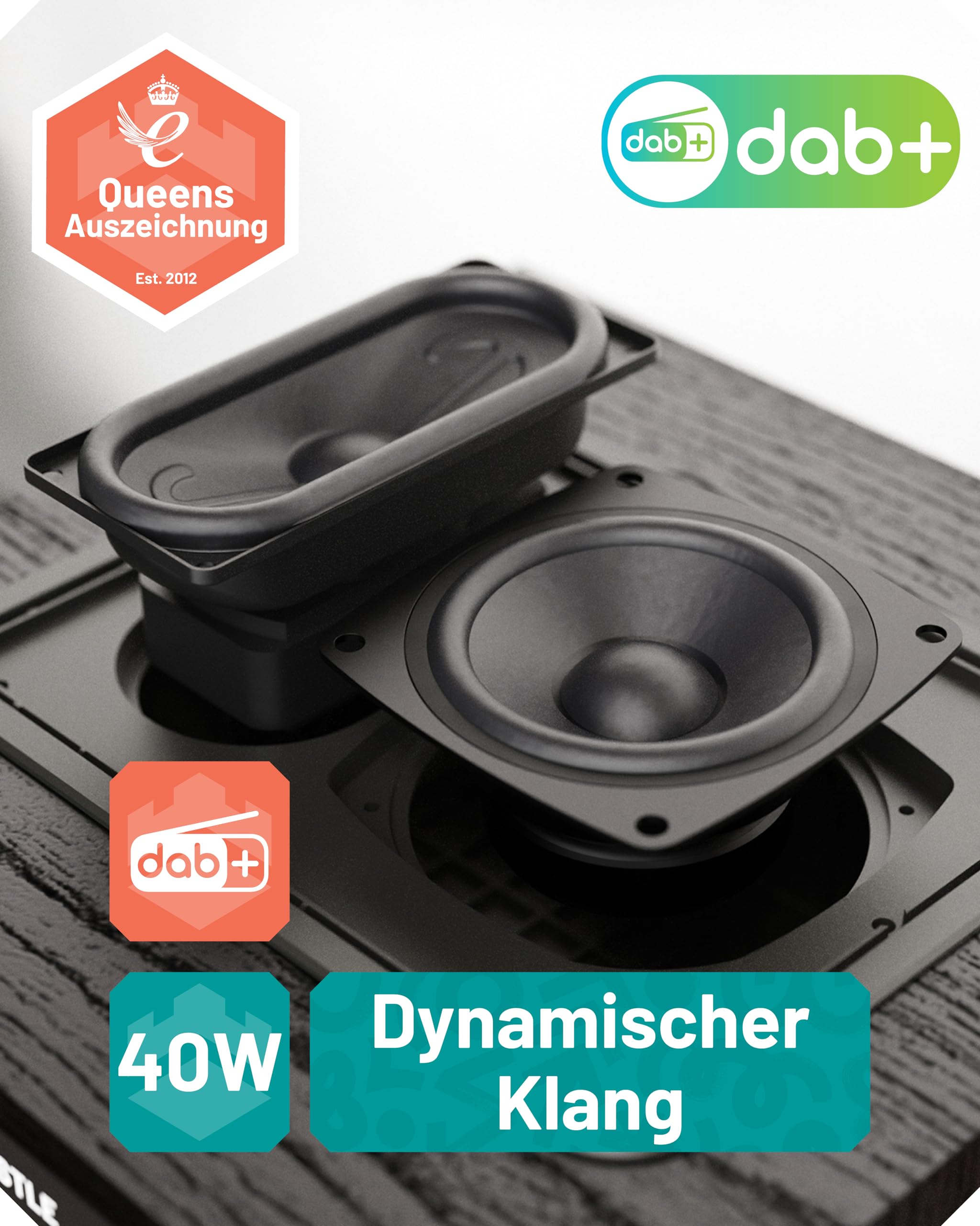 DAB+ Radio mit CD Player | Stereoanlage Bluetooth 5.0 | 40W 2.0 Stereo Lautsprecher Küchenradio | Kompaktanlage DAB+ & UKW | Musikanlage mit Doppelalarmfunktion& Fernbedienung | OAKCASTLE DAB400