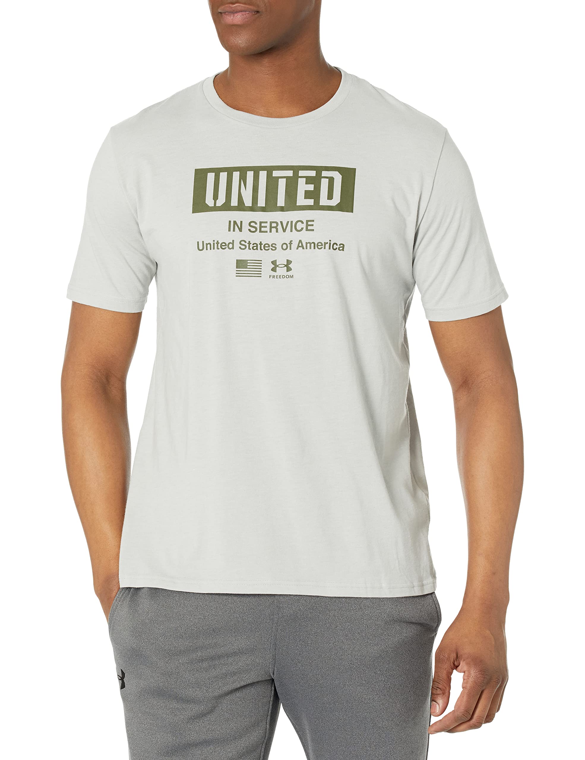 Under Armour Męska koszulka z krótkim rękawem Freedom Graphic, (011) Mod Gray Medium Heather/Marine Od Green, XXL