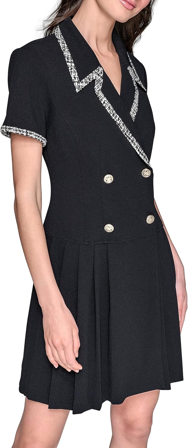 Karl Lagerfeld Womens Jacquard Trim Pleated Skirt Short Sleeve Coat - Image 2