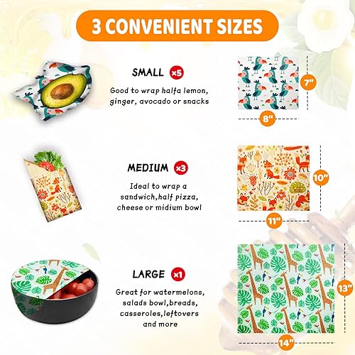 Miniatura 2 de Envoltura de cera de abeja reutilizable, paquete de 9, envolturas de cera de abejas ecológicas para alimentos, orgánica, sostenible, biodegradable,