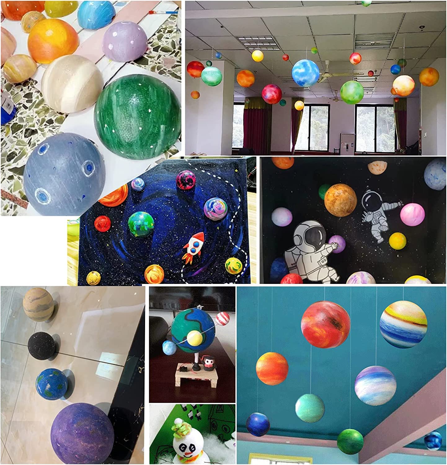 Zestaw modeli układu słonecznego dla dzieci z 14 piłkami piankowymi, 12 patyczkami bambusowymi, 12 kolorowymi pigmentami, 2 pędzlami do malowania do lekcji astronomii i projektów szkolnych
