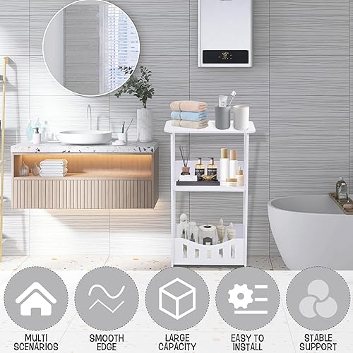 Miniatura 8 de Mesa auxiliar de 3 niveles, mesa auxiliar estrecha con estante de almacenamiento, escritorio extendido y estructura sólida, mesas pequeñas para