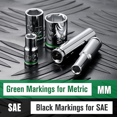 Miniatura 5 de SK Juego de llaves de vaso de 14", enchufes métricos, 13 piezas 0.157-0.551 in, acabado SuperKrome, construcción Preminum CR-V, con organizador de