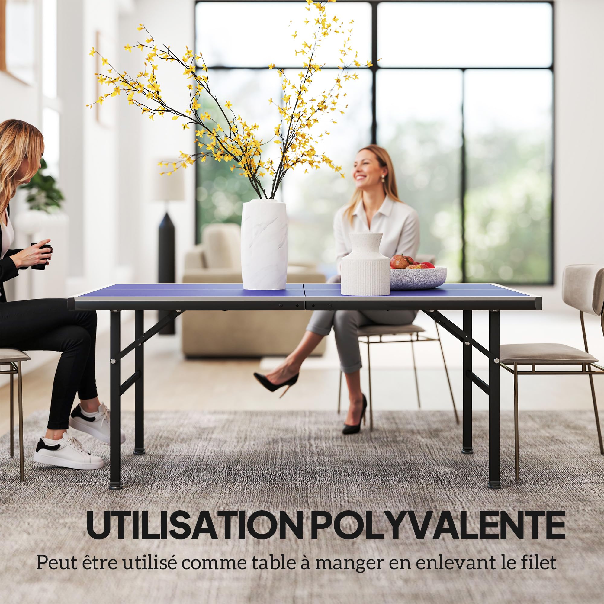 SPORTNOW Mini Table de ping Pong 153x76cm avec Plateau traité UV, Table Pliante pour intérieur et extérieur, Table de Tennis de Table avec Pieds réglables, Filet et 5 Pieds, Bleu