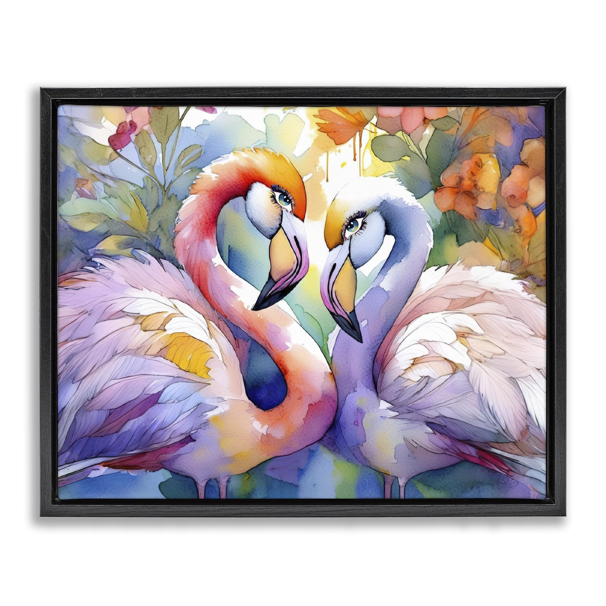 Stupell Industries Jet Black (Matte) 'Flamingo Love Pair'| Floating Frame Canvas Art