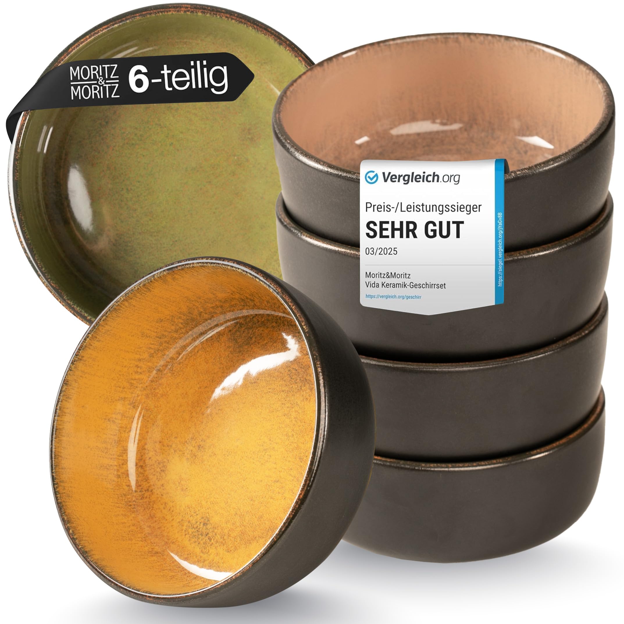 Moritz & Moritz VIDA Cereal Bowls Set of 6 Vintage Stylish and Robust Porcelain Bowl Set for Cereal Soups and Salads, Dishwasher Safe, Microwave Safe, Ideal for Daily