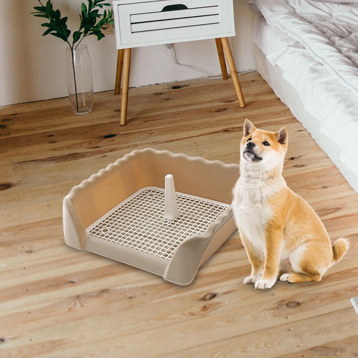 Dog Potty Tray with Fence Loo Pad Small Dog Urinal Keep Floors Clean Splashing Mat Dog Toilet for Training Hamster Restroom, Brown