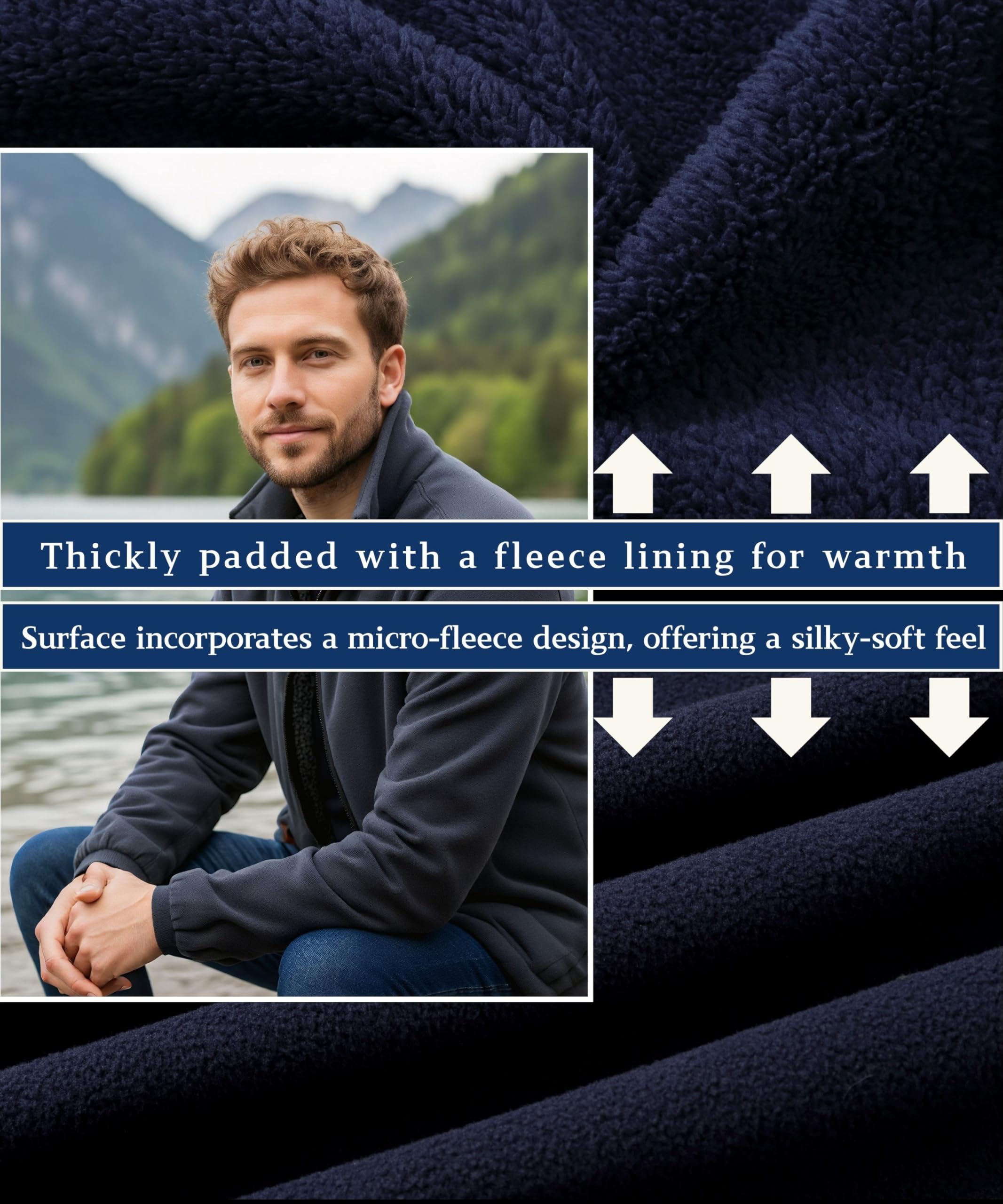 Giacca in Pile invernale Uomo con Cerniera Stand-up Collare Giacche All'aperto Caldo Casual Sport Giacca Con Multitasche Escursionismo Cappotto maniche lunghe