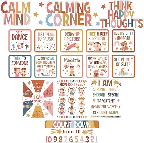 Pajean Juego de tablero de anuncios para rincón de calma en el aula, conjunto de decoración para el aula, tabla de sentimientos, gestión de