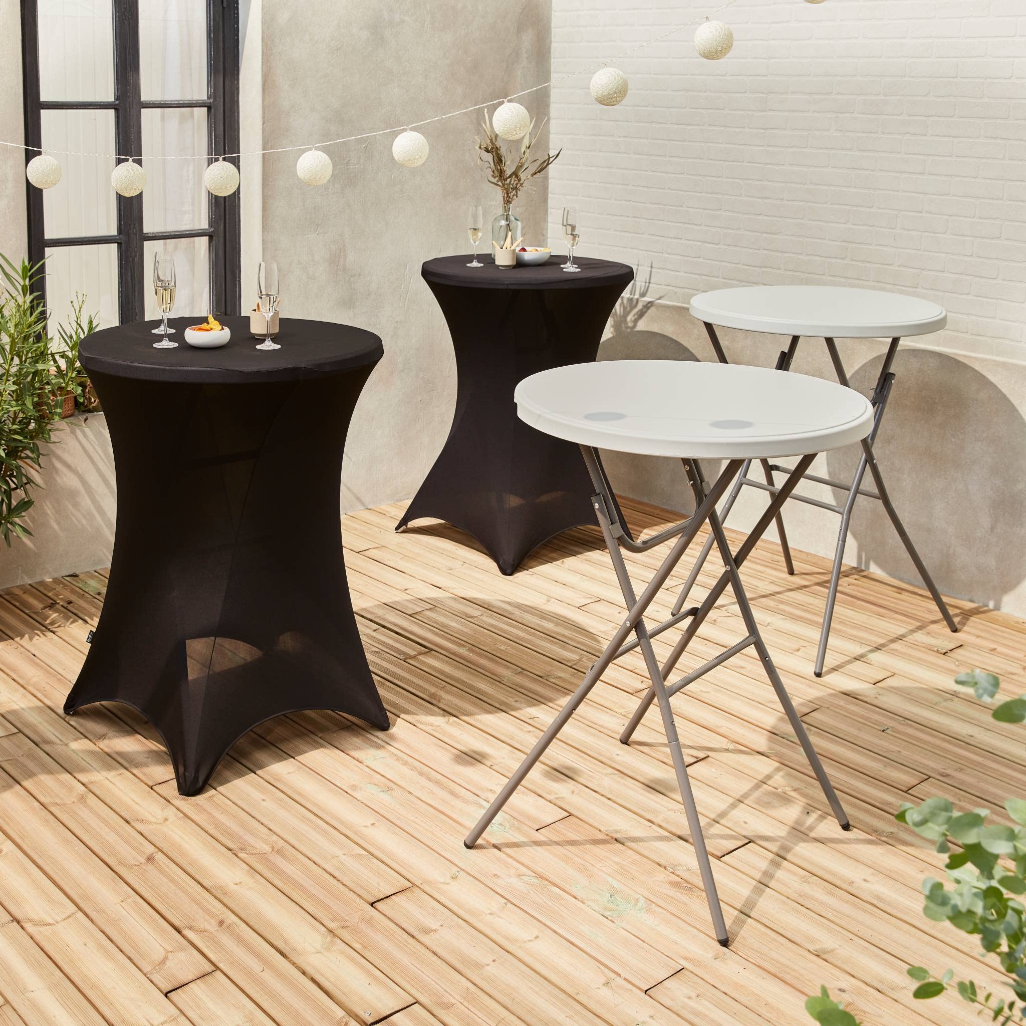 Alice's Garden sweeek - Juego de 2 mesas de recepción - Gala - Mesa de pie, Plegable, Ø80cm x 110cm + 2 Fundas de poliéster, Negro