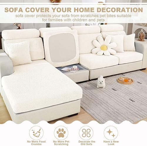 Miniatura 8 de MINGPINHUIUS Funda elástica para sofá, fundas de sofá antideslizantes en forma de L para sofá seccional, funda reclinable de gran tamaño, fundas