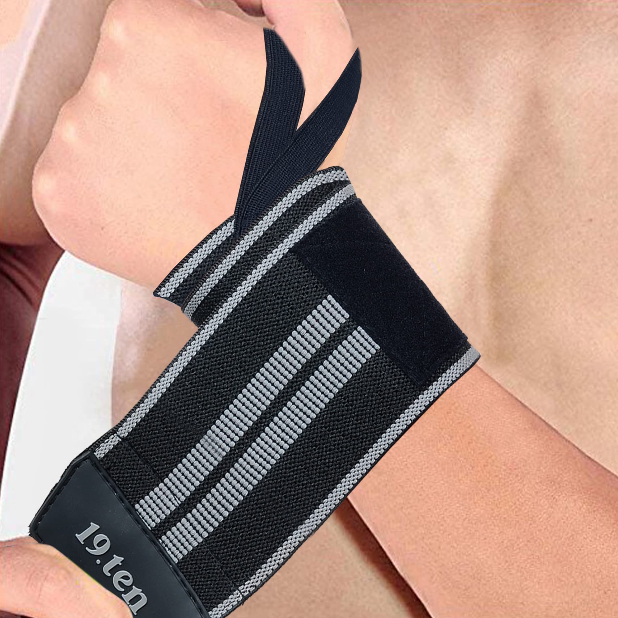19.ten Unisex Cotton and Rubber Threads Sree Gloves for Gym Workout Weightlifting Competition Reduces Risk of Injuries Sprain 75 mm Wide Wrist Wrap Support (20 Inches Single, Grey Line)-picture-12