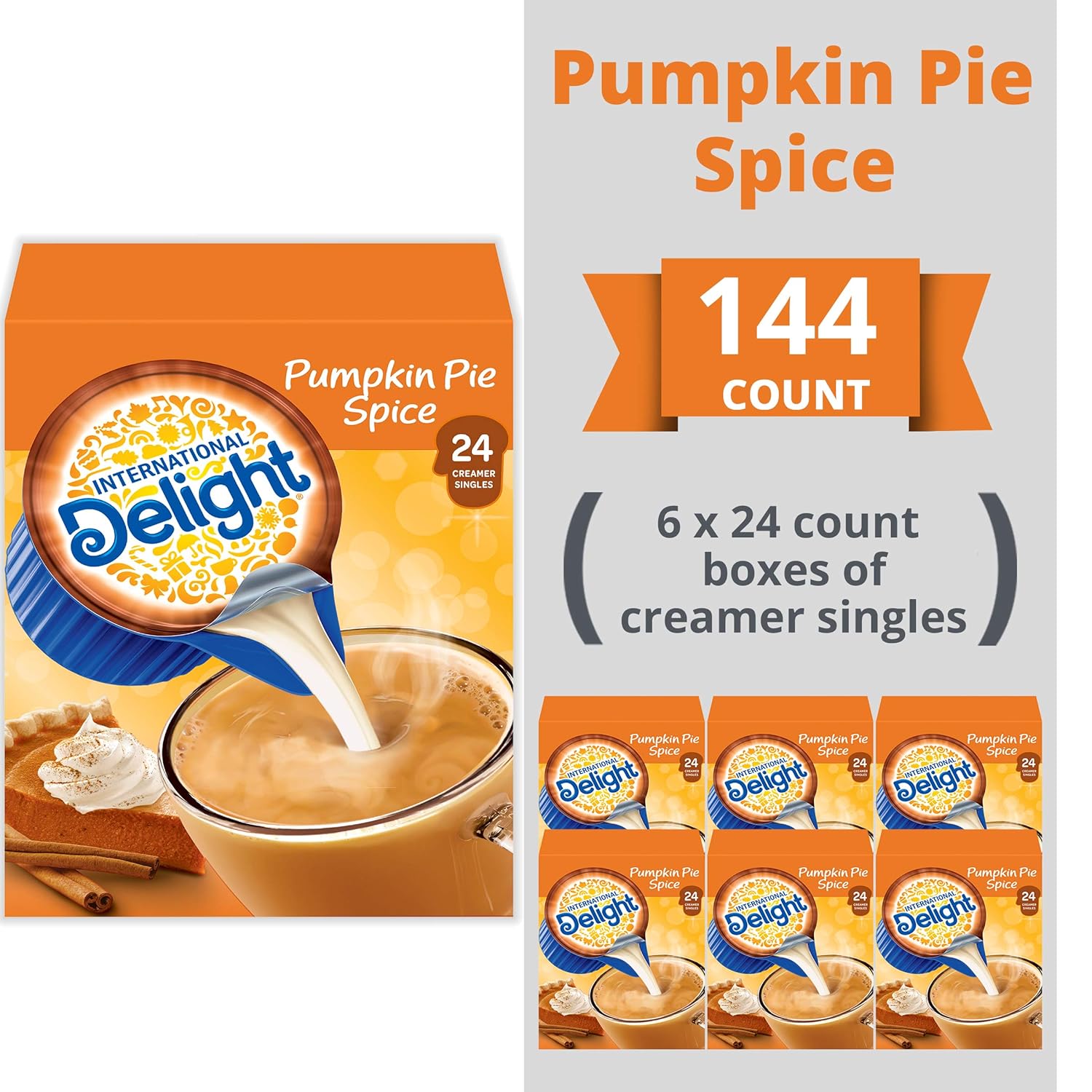 International Delight Coffee Creamer Singles, Pumpkin Pie Spice, 24 Count (Pack of 6)