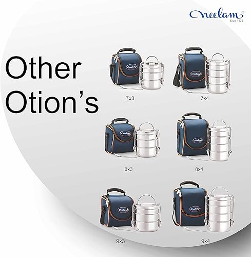 Miniatura 5 de Neelam Stainless Steel Dura Hot Food Carrier 4 Tier 9 Inch Big Container Lunch Box with Insulated Carry Bag, Silver