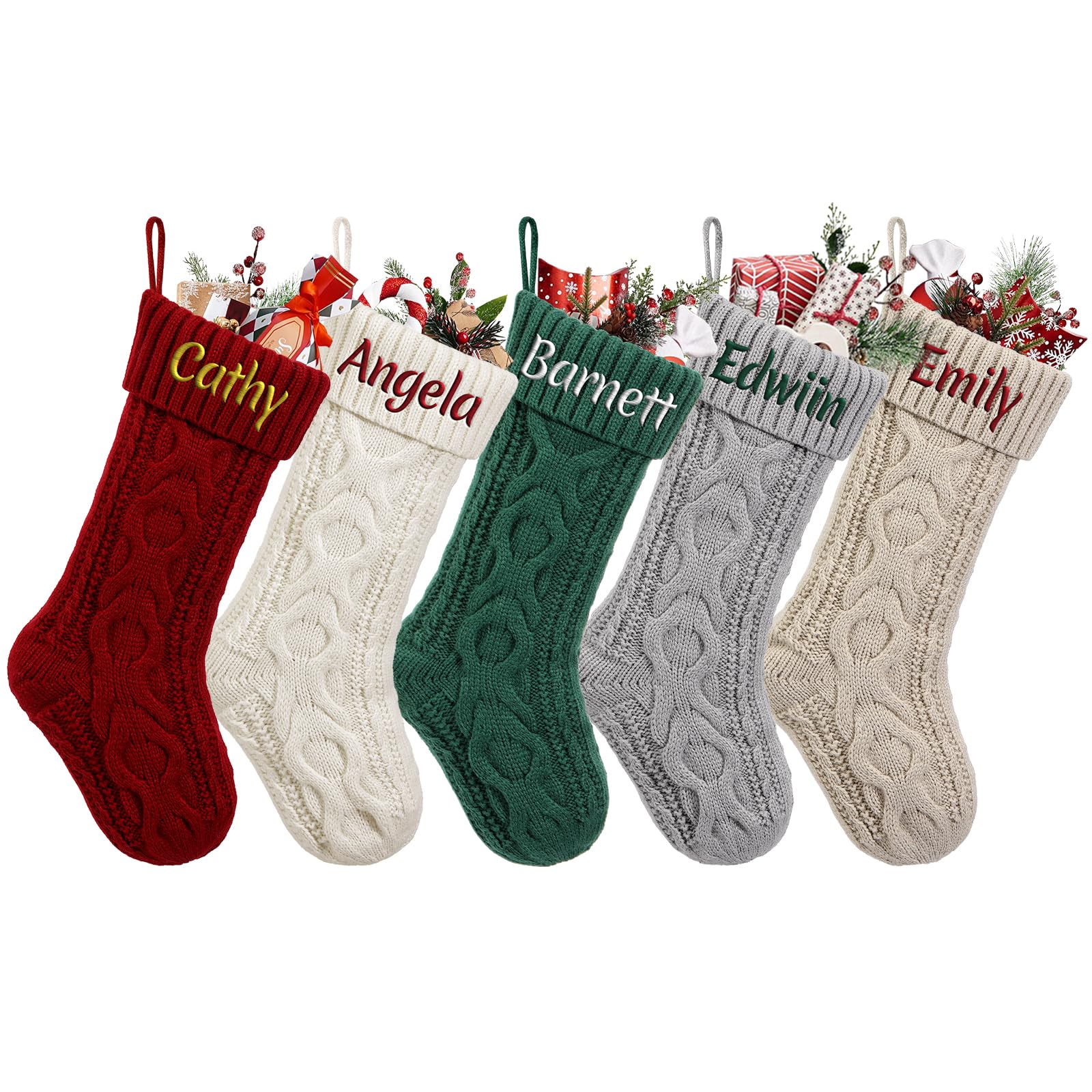 Personalised Christmas Stockings Custom Name Family Christmas Stockings 18” Large Knit Knitted Xmas Stocking for Kids, Rustic Fireplace Hanging Ornament Christmas Holiday Party Decoration Set of 3