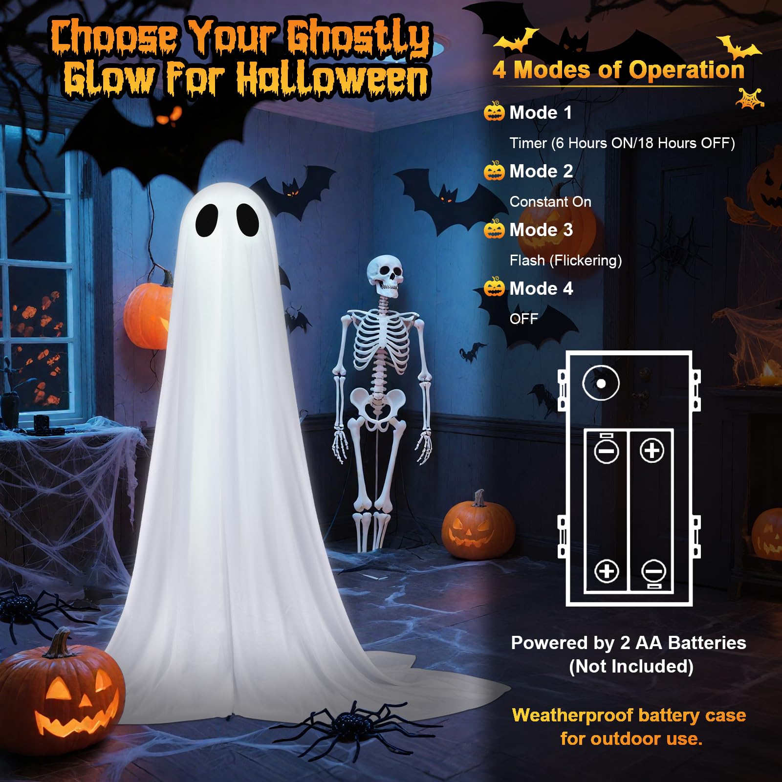 2 Pack Halloween Ghosts Outdoor Pink Spooky Ghost Decorations Outside 36'' & 18'' Tall White Light Timer Function Standing Scary Light Up Ghost Kit for Porch, Courtyard, Party, Haunted Houses (Pink): 36'' White Ghost