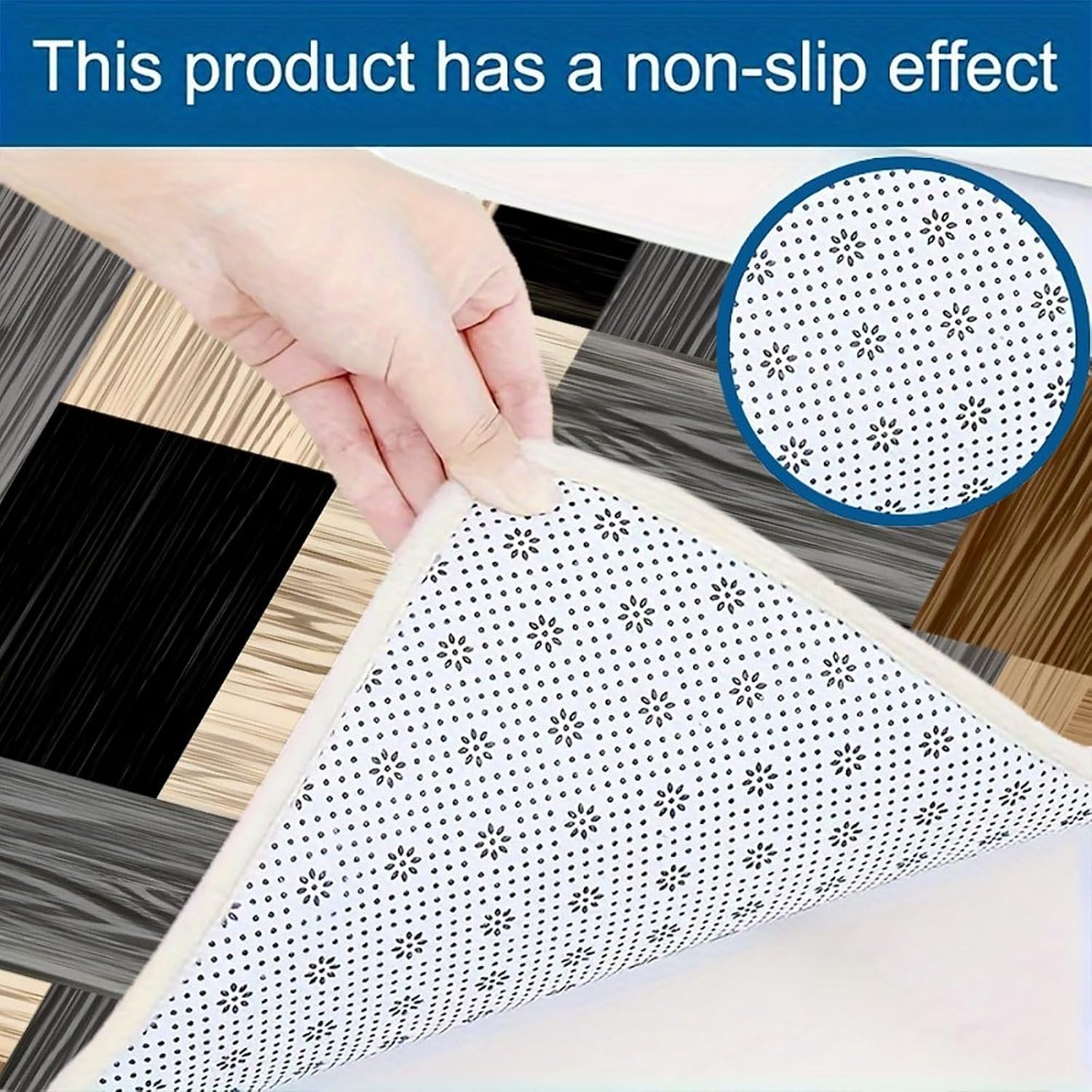 Wood Grain Splicing Plaid Kitchen Floor Mat, 3-Piece Kitchen Rugs and Mats Set, Non-Slip Washable Flannel Standing Desk Runner for Laundry Room, Office & Sink