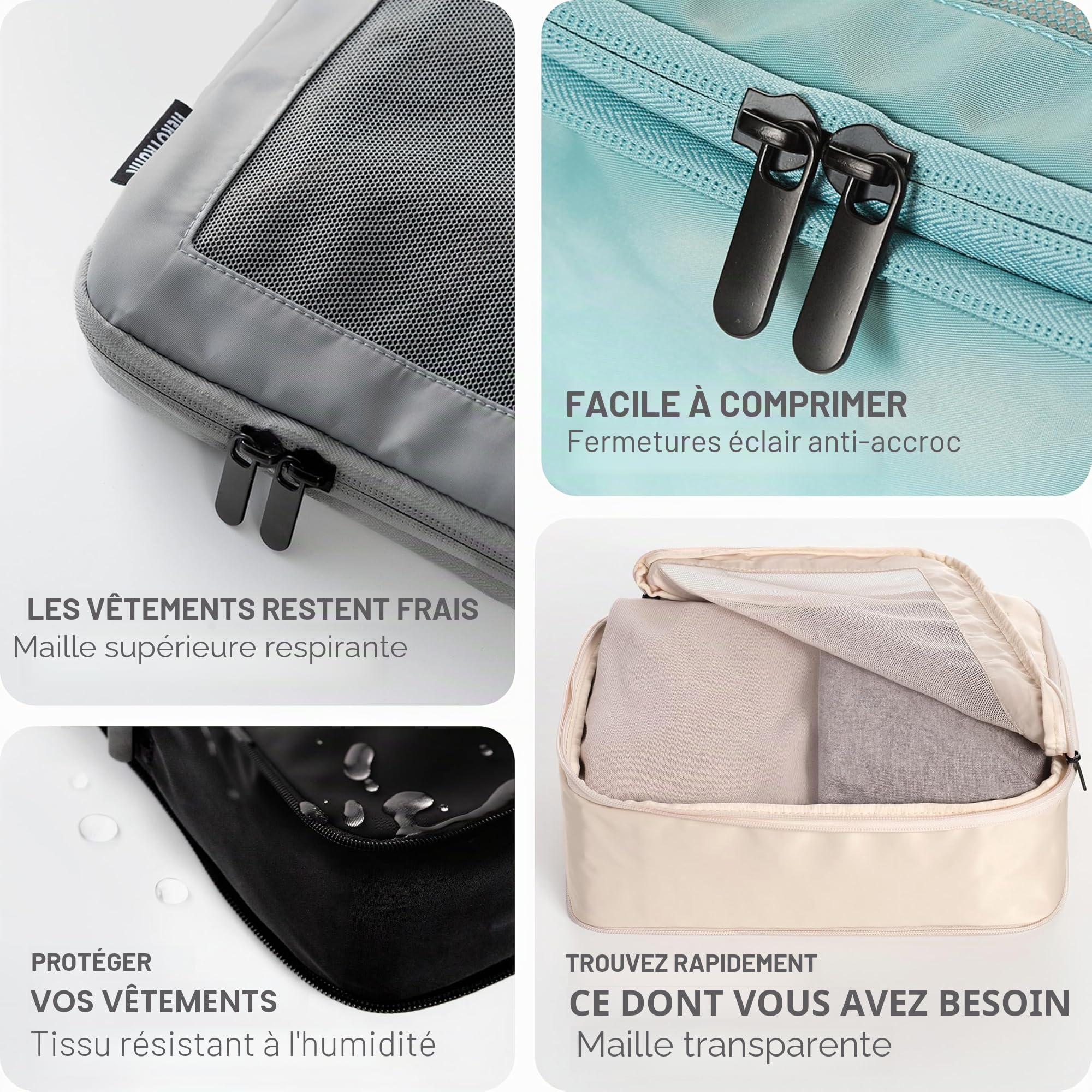 Aerotrunk Lot de 4 cubes d'emballage de compression pour voyage – Sacs de rangement de bagages – Cubes d'emballage à double fermeture éclair pour valises (lot de 4, noir)