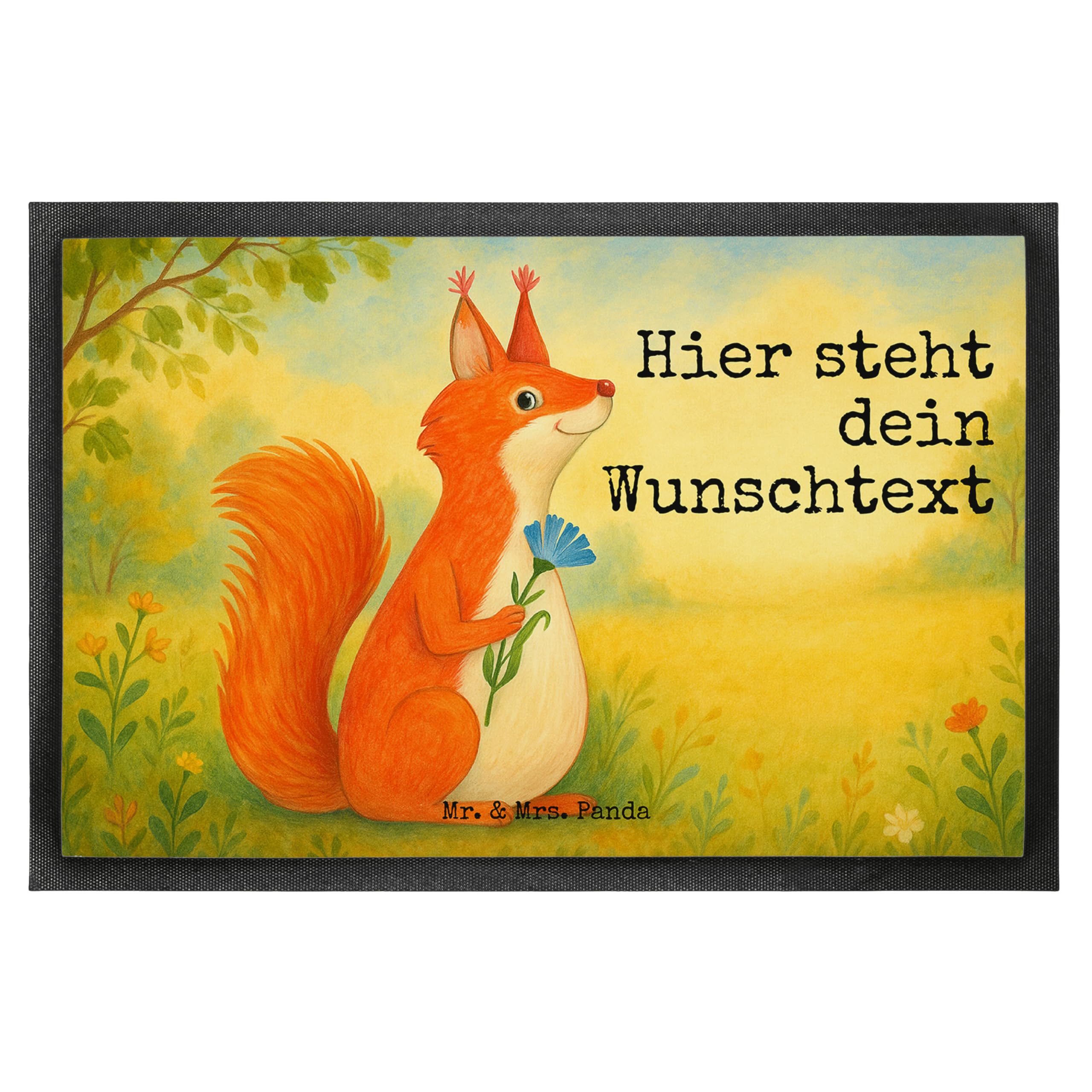 Mr. & Mrs. Panda Fussmatte personalisiert Eichhörnchen Blume Design 60 x 90 cm - Geschenk, Lustige Sprüche, Fußmatte personalisierbar, Motivation, Personalisierte, Spaß, mit Namen, Spruch Positiv