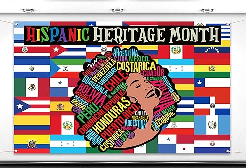 Nepnuser Decoración del mes de la herencia hispana, telón de fondo para cabina de fotos, 21 países de habla española, cultura, escuela, aula,