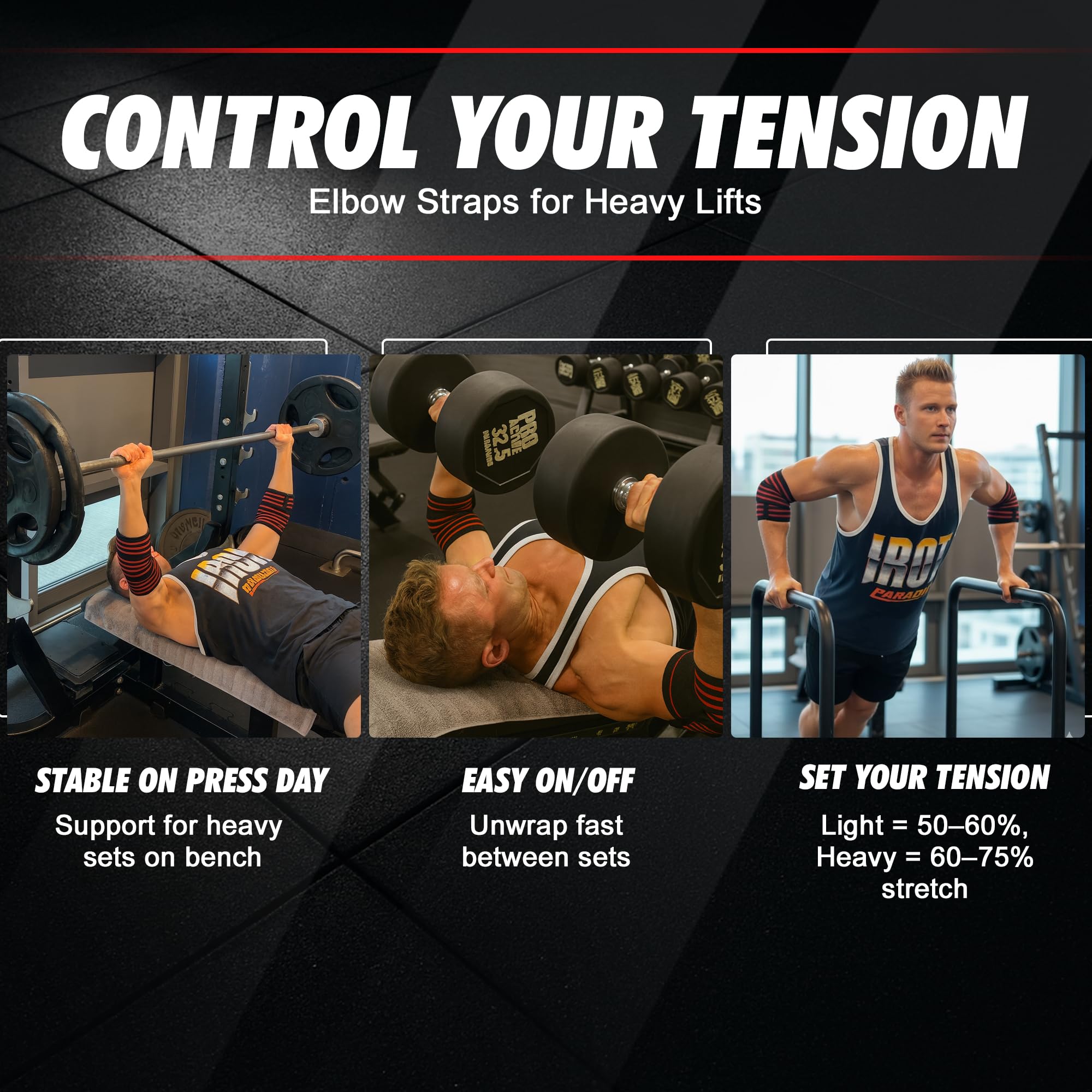 Gomitiere per Palestra, Powerlifting e Bodybuilding – Fasce Elastiche con Chiusura Regolabile – Supporto per la Stabilizzazione Articolare e la Prevenzione degli Infortuni – Set da 2