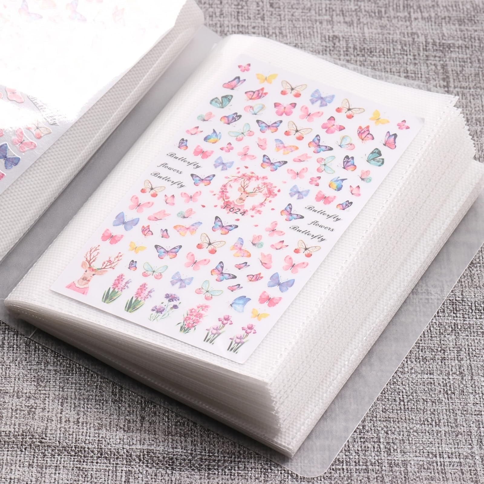 Nail Art Stickers Organizers Storage 100 Slots Empty Nail Decals Book Binder for Nail Art Supplies DIY Stickers Display Holder Collecting Album Nail Organizers Tools White