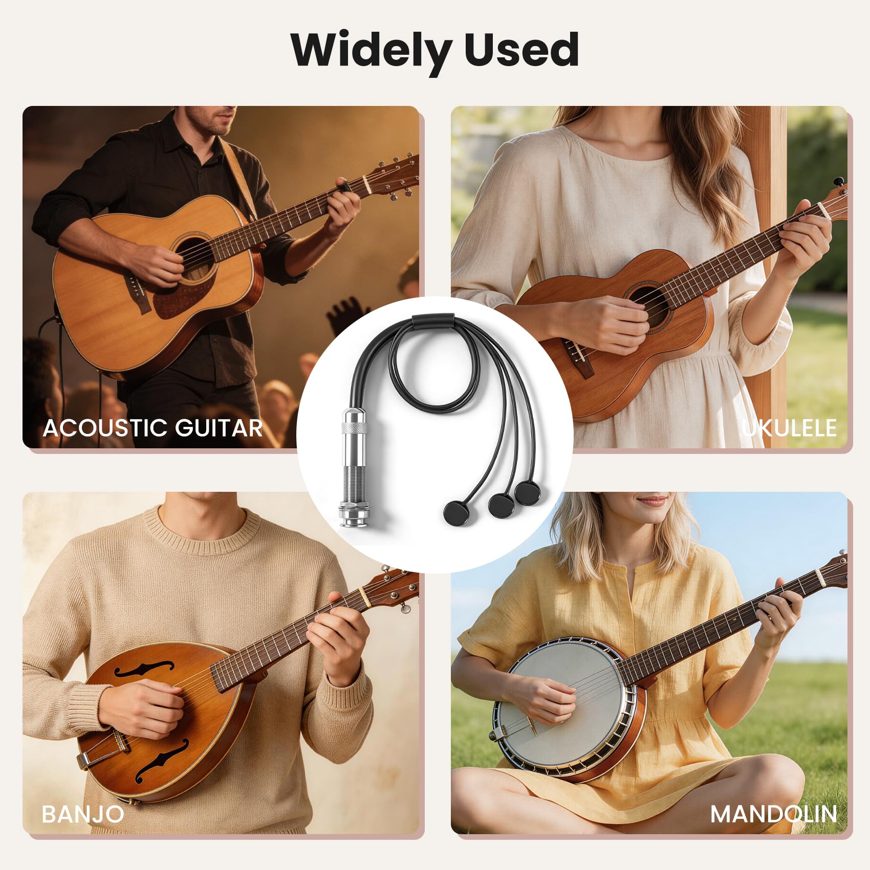 Mini pickup per chitarra acustica, pickup piezoelettrico passivo con tre pickup piezo bilanciato per chitarre acustiche, modelli GS Mini e Journey pieghevoli, chitarra acustica con corde in acciaio
