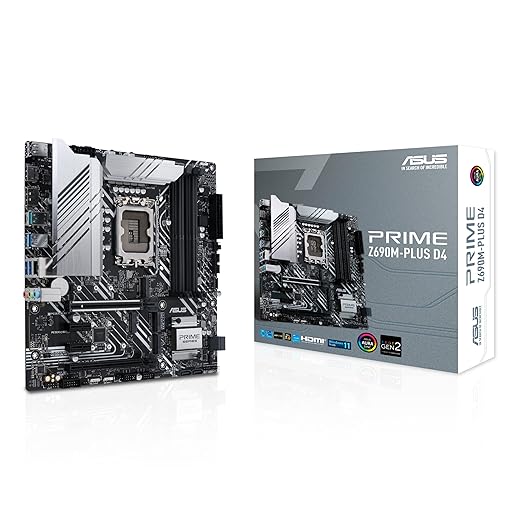 ASUS Prime Z690M-Plus D4 LGA 1700(Intel 12th Gen) microATX motherboard (PCIe 5.0,DDR4,10+1 Power Stages,3x M.2,1Gb LAN,USB 3.2 Gen 2x2 Type-C,front USB 3.2 Gen 1 Type-C connector,Thunderbolt 4)