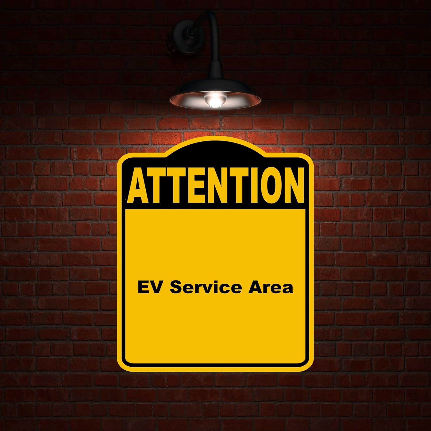 EV Service Area Attention Yellow Black Aluminum Composite Sign 20 x 24 inches