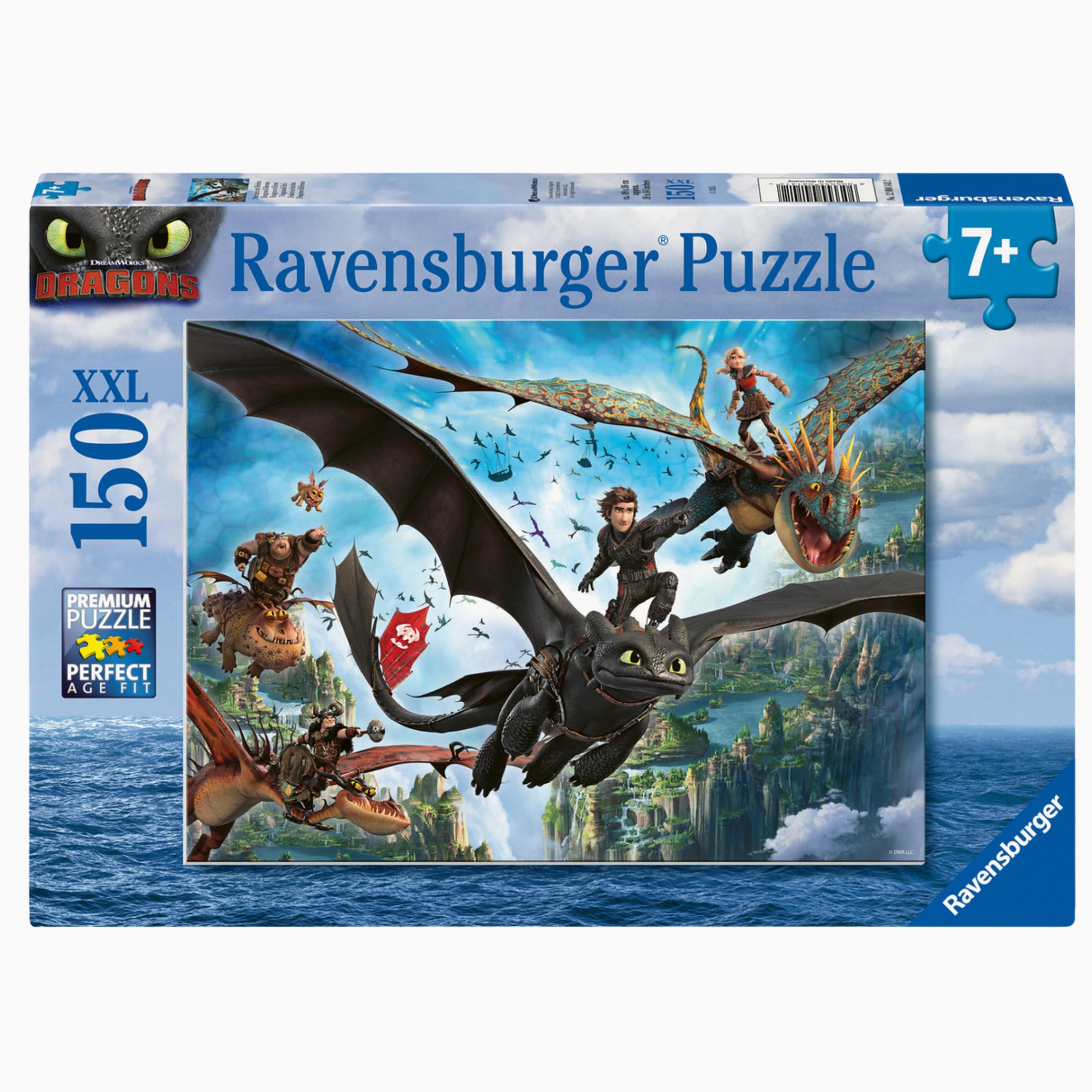 Ravensburger How to Train your Dragon XXL 150 piece Jigsaw Puzzle for Adults and Kids Age 7 Years Up, Weiß, 150 pezzi, 49.3 x 36.2 cm