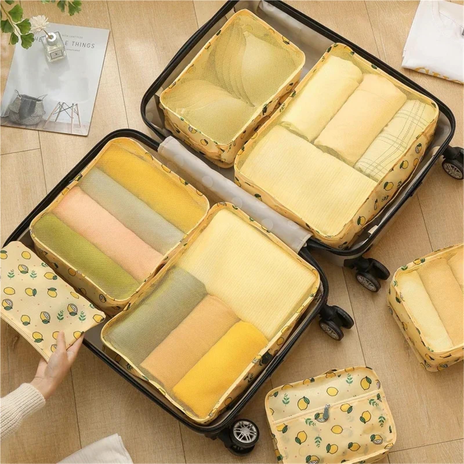 Set di 7 borse portaoggetti da viaggio, organizer for vestiti, scarpe, bagagli, cubo, valigia, custodia ordinata per Vestiti, Scarpe, Cosmetici