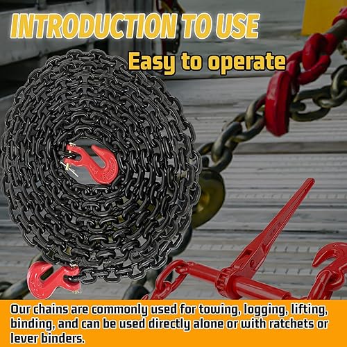 Miniatura 26 de Cadena de transporte G80 Cadena resistente de 1/4 pulgadas × 20 pies con resistencia a la rotura de 3300 libras para remolque Cadenas