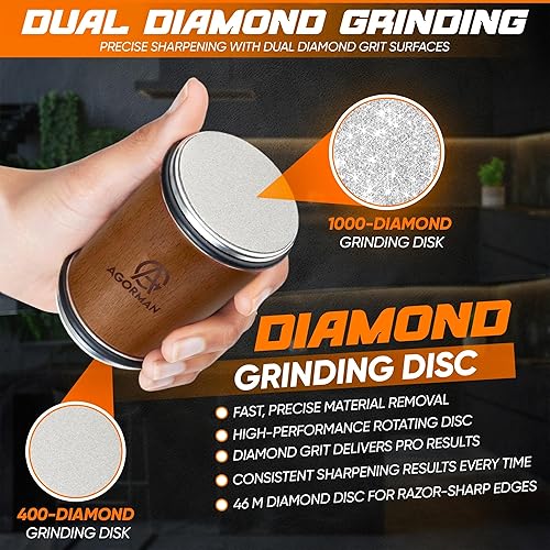 Miniatura 3 de Kit de afilador de cuchillos rodantes, rodillo de afilador de cuchillos a base de diamante para todos los niveles de dureza de cuchillos de acero,